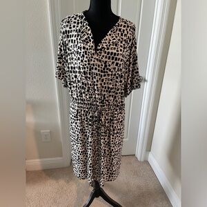 Chico's Black and Cream Printed Drawstring Waist Dress